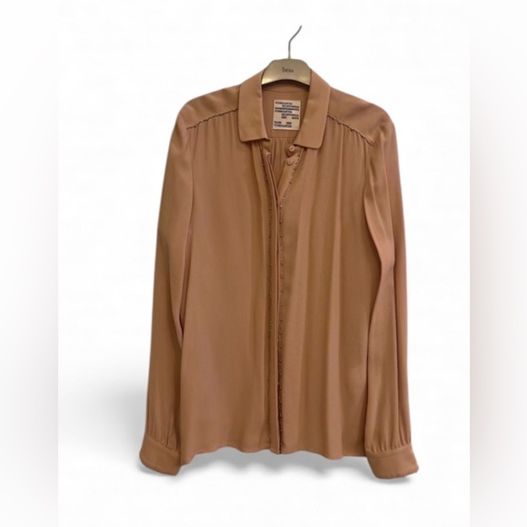 baum und pferdgarten Tops - Baum und Pferdgarten Tan Button Down Shirt with Pointed Collar and Long Sleeves